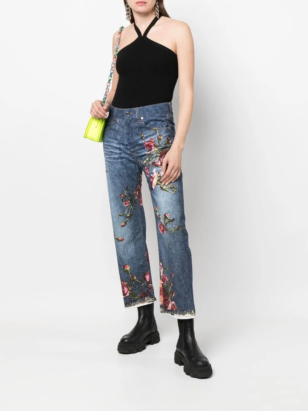 Donna Just Cavalli Jeans Crop A Fiori Con Vita Alta 4 Donna Just Cavalli Jeans Crop A Fiori Con Vita Alta - immagine 2