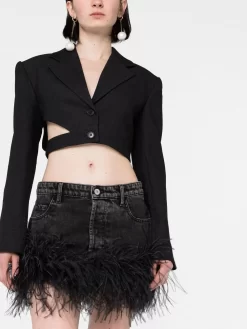 Donna Miu Miu Gonna Denim Con Piume -Femminile Moda Negozio 18832160 44140015 1000