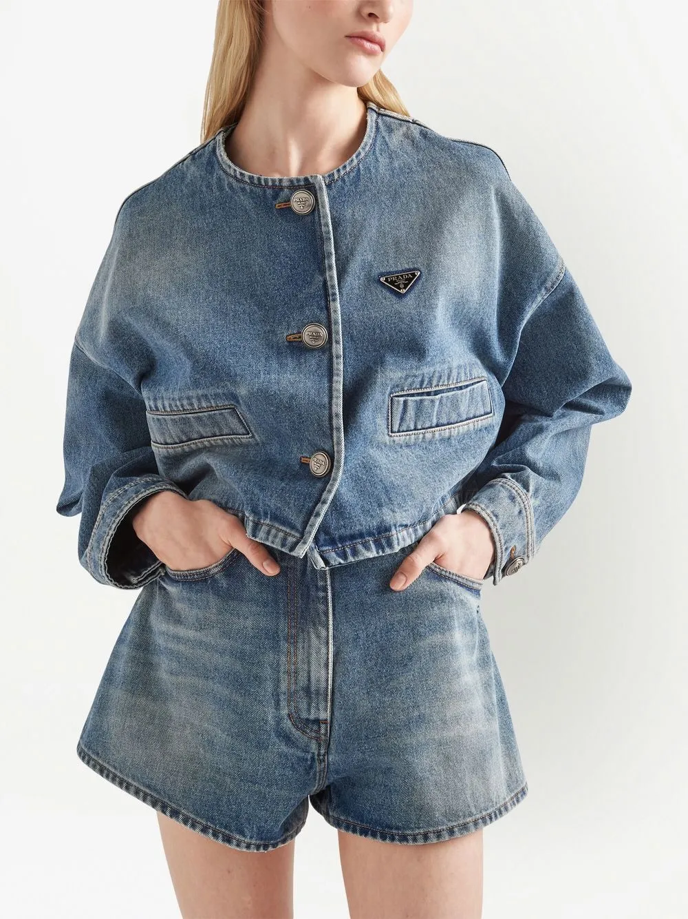 Donna Prada Shorts Denim A Vita Alta 6 Donna Prada Shorts Denim A Vita Alta - immagine 4