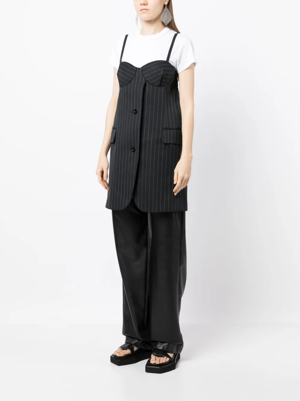 Donna Sacai Abito Corto Gessato In Stile Corsetto 5 Donna Sacai Abito Corto Gessato In Stile Corsetto - immagine 3