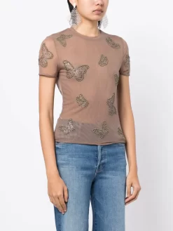 Donna Blumarine Blusa A Maniche Corte Semi Trasparente -Femminile Moda Negozio 19888768 44829528 1000