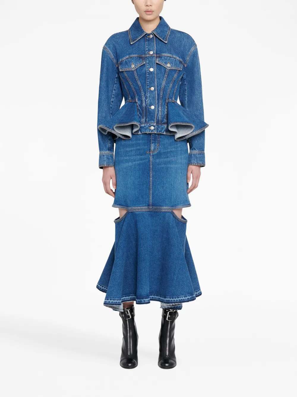 Donna Alexander McQueen Cut-out Denim Skirt 4 Donna Alexander McQueen Cut-out Denim Skirt - immagine 2