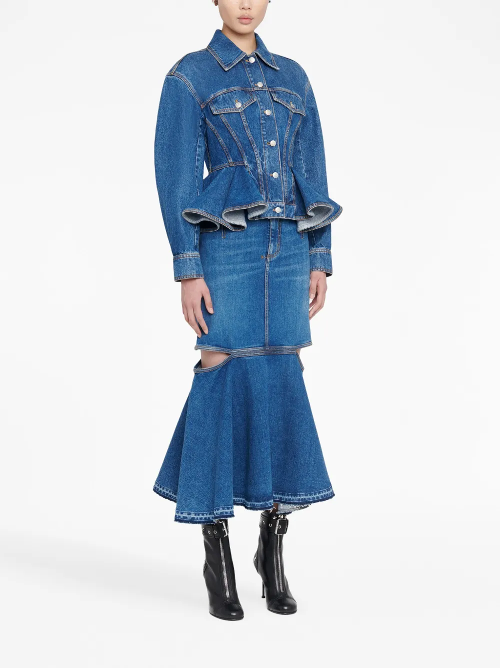 Donna Alexander McQueen Cut-out Denim Skirt 5 Donna Alexander McQueen Cut-out Denim Skirt - immagine 3