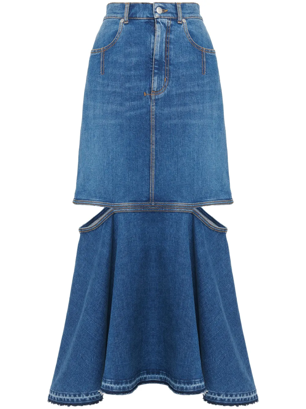 Donna Alexander McQueen Cut-out Denim Skirt 3 Donna Alexander McQueen Cut-out Denim Skirt