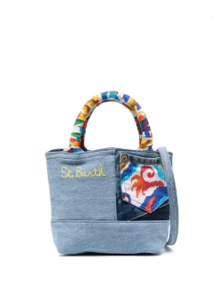 Donna MC2 Saint Barth Borsa Tote Denim Con Stampa Ikat